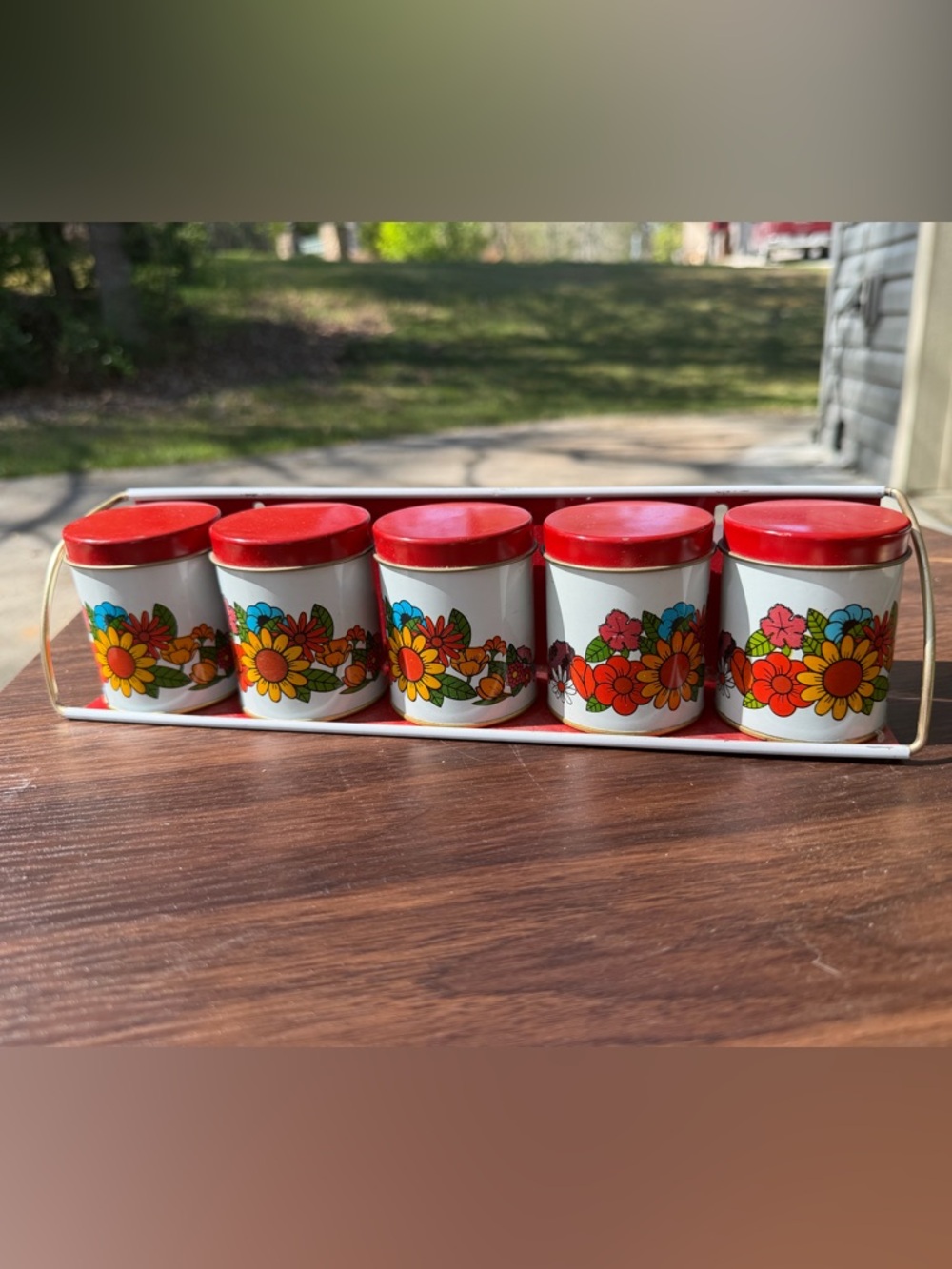 Vintage Floral Spice Tin Set made in Brazil 1970s